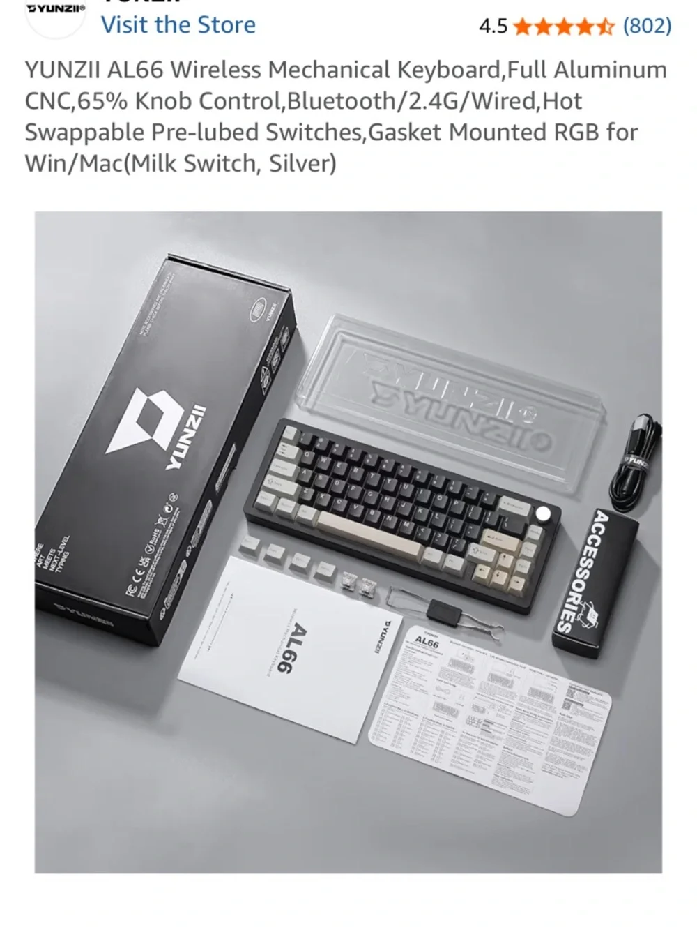 Yunzi al66 wireless keyboard black